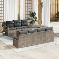 8 Piece Garden Sofa Set with Cushions Grey Poly Rattan Acacia