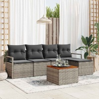 6 Piece Garden Sofa Set with Cushions Grey Poly Rattan Acacia