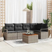 6 Piece Garden Sofa Set with Cushions Grey Poly Rattan Acacia