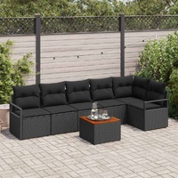 7 Piece Garden Sofa Set with Cushions Black Poly Rattan Acacia