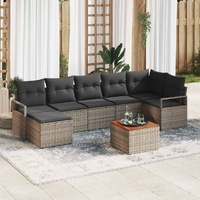 8 Piece Garden Sofa Set with Cushions Grey Poly Rattan Acacia