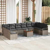 11 Piece Garden Sofa Set with Cushions Grey Poly Rattan Acacia