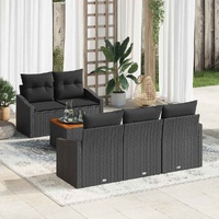 6 Piece Garden Sofa Set with Cushions Black Poly Rattan Acacia