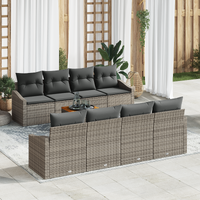 7 Piece Garden Sofa Set with Cushions Grey Poly Rattan Acacia
