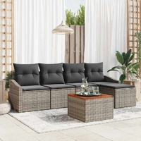 6 Piece Garden Sofa Set with Cushions Grey Poly Rattan Acacia