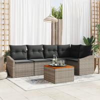 6 Piece Garden Sofa Set with Cushions Grey Poly Rattan Acacia