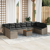 11 Piece Garden Sofa Set with Cushions Grey Poly Rattan Acacia