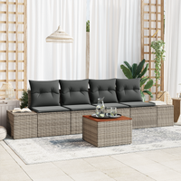 5 Piece Garden Sofa Set with Cushions Grey Poly Rattan Acacia