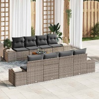 7 Piece Garden Sofa Set with Cushions Grey Poly Rattan Acacia