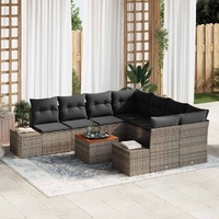 9 Piece Garden Sofa Set with Cushions Grey Poly Rattan Acacia