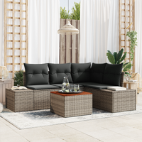 5 Piece Garden Sofa Set with Cushions Grey Poly Rattan Acacia