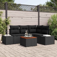 5 Piece Garden Sofa Set with Cushions Black Poly Rattan Acacia