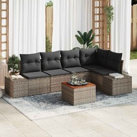 6 Piece Garden Sofa Set with Cushions Grey Poly Rattan Acacia