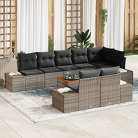 9 Piece Garden Sofa Set with Cushions Grey Poly Rattan Acacia