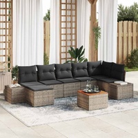 8 Piece Garden Sofa Set with Cushions Grey Poly Rattan Acacia