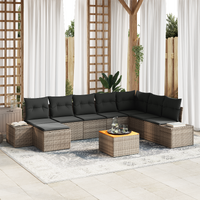 9 Piece Garden Sofa Set with Cushions Grey Poly Rattan Acacia