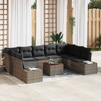 10 Piece Garden Sofa Set with Cushions Grey Poly Rattan Acacia
