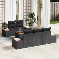 6 Piece Garden Sofa Set with Cushions Black Poly Rattan Acacia