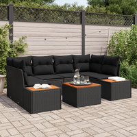 6 Piece Garden Sofa Set with Cushions Black Poly Rattan Acacia