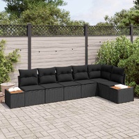 6 Piece Garden Sofa Set with Cushions Black Poly Rattan Acacia