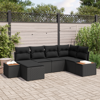 6 Piece Garden Sofa Set with Cushions Black Poly Rattan Acacia