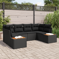 6 Piece Garden Sofa Set with Cushions Black Poly Rattan Acacia
