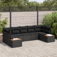 7 Piece Garden Sofa Set with Cushions Black Poly Rattan Acacia