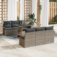 7 Piece Garden Sofa Set with Cushions Grey Poly Rattan