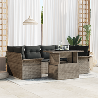 7 Piece Garden Sofa Set with Cushions Grey Poly Rattan