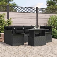 7 Piece Garden Sofa Set with Cushions Black Poly Rattan
