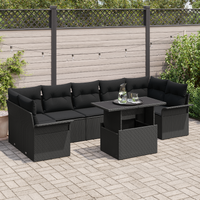 8 Piece Garden Sofa Set with Cushions Black Poly Rattan