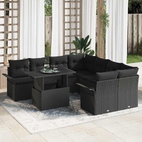 9 Piece Garden Sofa Set with Cushions Black Poly Rattan