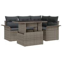 5 Piece Garden Sofa Set with Cushions Grey Poly Rattan