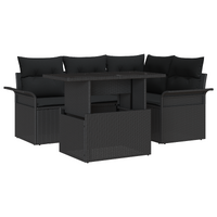 5 Piece Garden Sofa Set with Cushions Black Poly Rattan