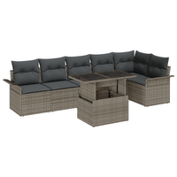 7 Piece Garden Sofa Set with Cushions Grey Poly Rattan