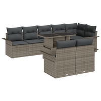 9 Piece Garden Sofa Set with Cushions Grey Poly Rattan