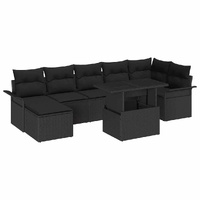 8 Piece Garden Sofa Set with Cushions Black Poly Rattan