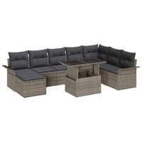 9 Piece Garden Sofa Set with Cushions Grey Poly Rattan