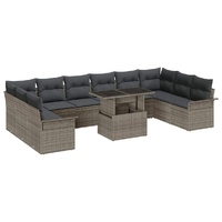 11 Piece Garden Sofa Set with Cushions Grey Poly Rattan