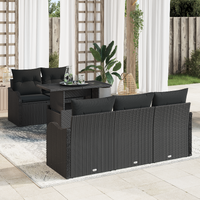 6 Piece Garden Sofa Set with Cushions Black Poly Rattan