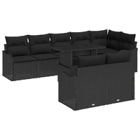 9 Piece Garden Sofa Set with Cushions Black Poly Rattan