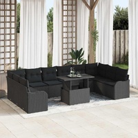 11 Piece Garden Sofa Set with Cushions Black Poly Rattan