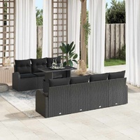 8 Piece Garden Sofa Set with Cushions Black Poly Rattan