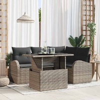 5 Piece Garden Sofa Set with Cushions Grey Poly Rattan