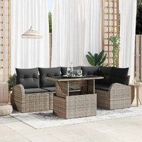 6 Piece Garden Sofa Set with Cushions Grey Poly Rattan