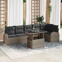 7 Piece Garden Sofa Set with Cushions Grey Poly Rattan