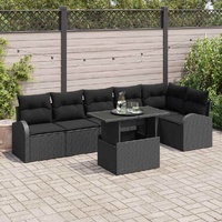 7 Piece Garden Sofa Set with Cushions Black Poly Rattan