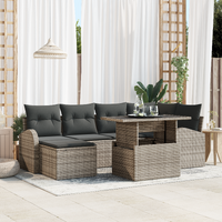 7 Piece Garden Sofa Set with Cushions Grey Poly Rattan