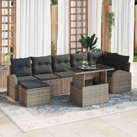 8 Piece Garden Sofa Set with Cushions Grey Poly Rattan