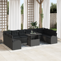 11 Piece Garden Sofa Set with Cushions Black Poly Rattan